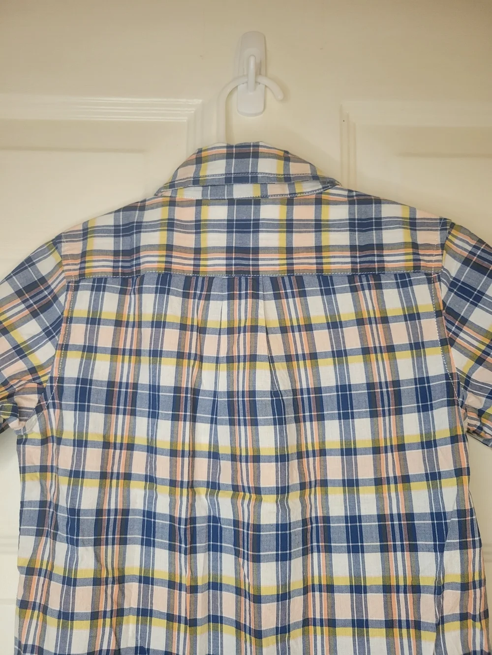 Janie and Jack Boys' Short-Sleeve Plaid Button-Down Shirt - Navy/Yellow/Pink - Picture 6 of 6